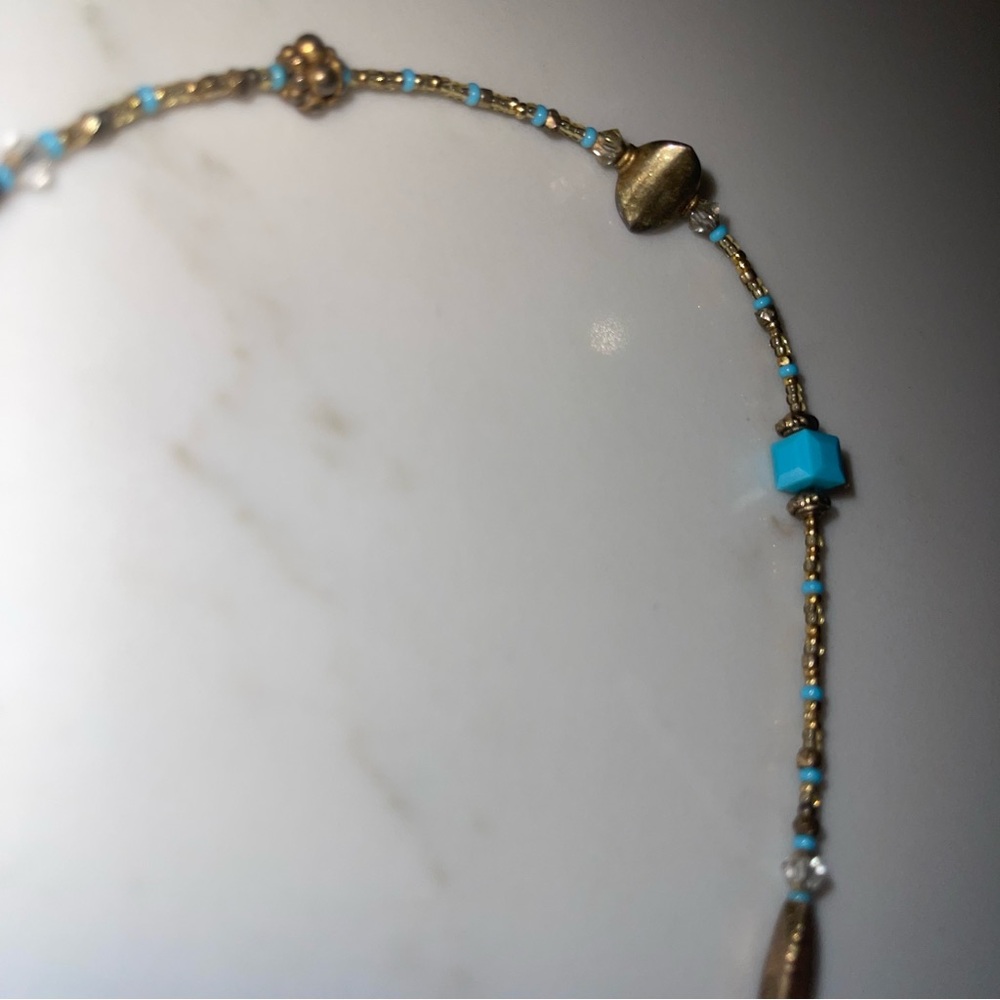 Handmade Gold & Turquoise Heart Pendant Necklace - Women's Jewelry - Picture 7 of 11